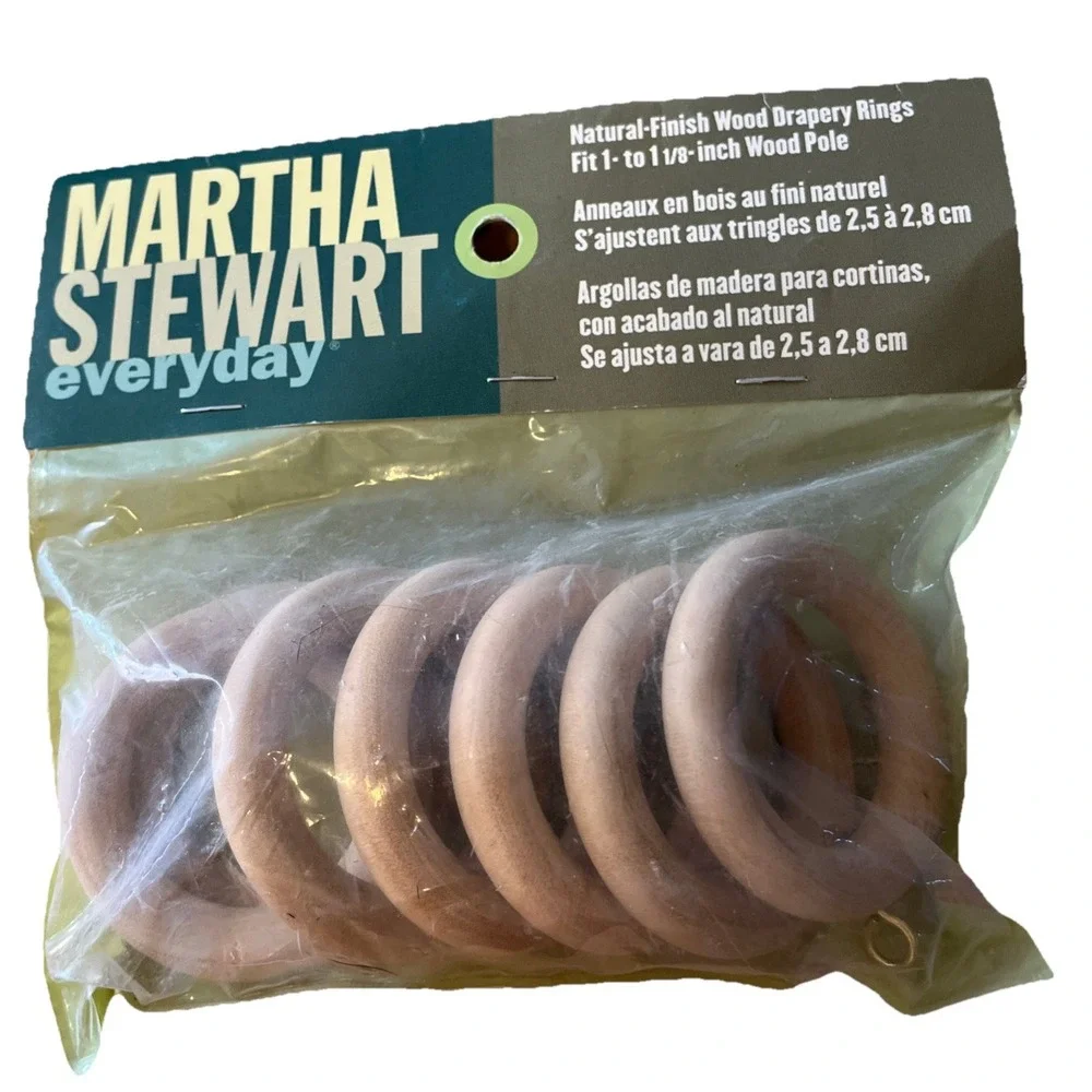Martha Stewart Everyday NaturalFinish Wood 7 Drapery Rings 1 to 1 1/8